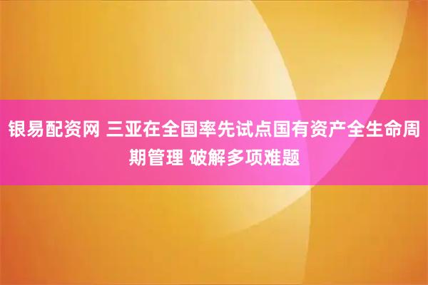 银易配资网 三亚在全国率先试点国有资产全生命周期管理 破解多项难题